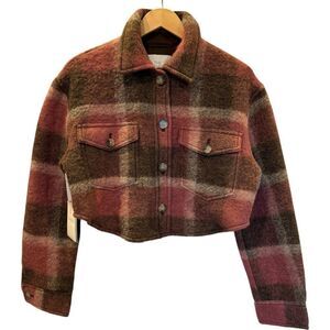 NWT Aritzia Wilfred Free The Ganna Crop Italian Wool Plaid Shacket - Womens S